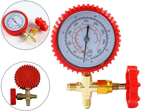 Air Conditioning Pressure Gauge for HVAC Charging, Brass Manifold Meter with Sealed Valve to Prevent Venting(RED) in Kuwait