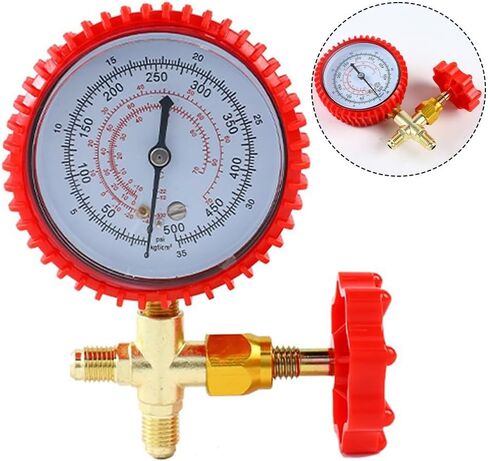 Air Conditioning Pressure Gauge for HVAC Charging, Brass Manifold Meter with Sealed Valve to Prevent Venting(RED) in Kuwait
