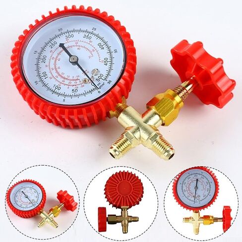 Air Conditioning Pressure Gauge for HVAC Charging, Brass Manifold Meter with Sealed Valve to Prevent Venting(RED) in Kuwait