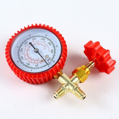 Air Conditioning Pressure Gauge for HVAC Charging, Brass Manifold Meter with Sealed Valve to Prevent Venting(RED) in Kuwait