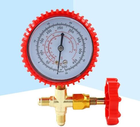 Air Conditioning Pressure Gauge for HVAC Charging, Brass Manifold Meter with Sealed Valve to Prevent Venting(RED) in Kuwait