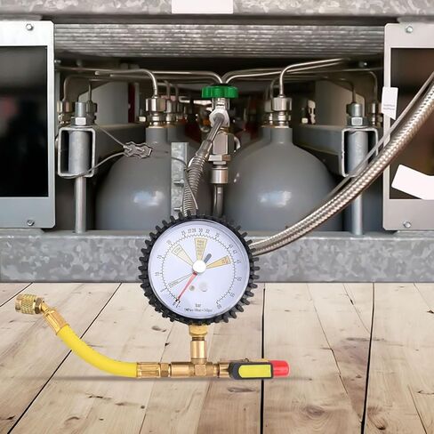 Air Conditioning Nitrogen Pressure Test Gauge with Ball Valve, 1/4"" SAE, -1~60bar, for R134a R22 R407C R410A HVAC Testing in Kuwait