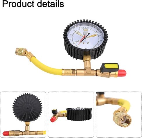 Air Conditioning Nitrogen Pressure Test Gauge with Ball Valve, 1/4"" SAE, -1~60bar, for R134a R22 R407C R410A HVAC Testing in Kuwait