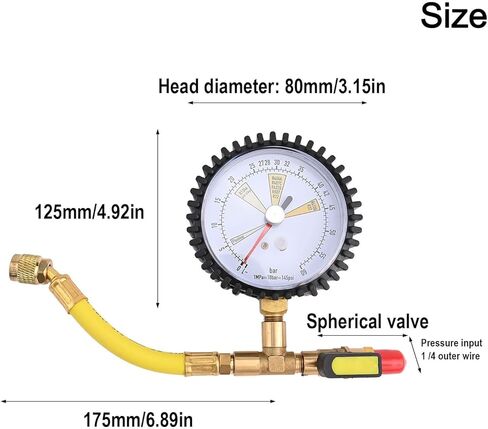 Air Conditioning Nitrogen Pressure Test Gauge with Ball Valve, 1/4"" SAE, -1~60bar, for R134a R22 R407C R410A HVAC Testing in Kuwait