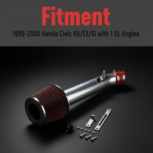 مدخل هواء بارد متوافق مع 1996-2000 Honda Civic HX/EX/Si مع محرك 1.6 لتر، أنبوب ألومنيوم مقاوم للحرارة، فلتر تدفق عالي in Kuwait
