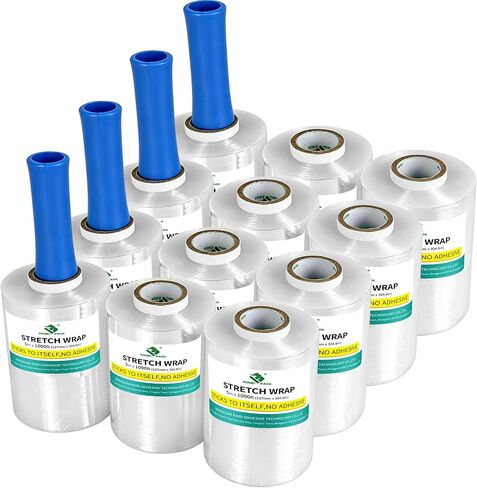 BOMEI PACK Stretch Film Shrink Wrap Roll - 80 Gauge 5" x 1000Ft - Industrial Strength Plastic Wrap with Handle Durable Self-Adhering Mini Clear Wrap for Moving, Packing, Furniture & Pallet, 3-Pack in Kuwait