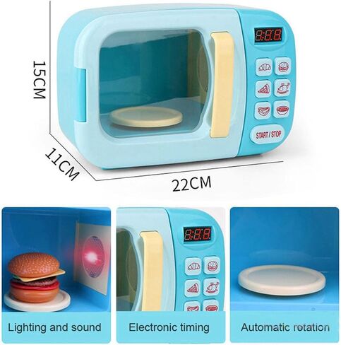 13 Pieces Kids Mini Set Microwave Oven Pretend Accessories Cooking Appliance Educational PP Material Suitable for Preschool Boys, Blue, 31Pcs in Kuwait