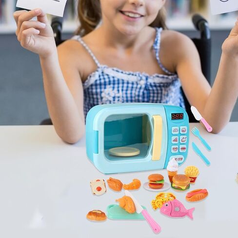 13 Pieces Kids Mini Set Microwave Oven Pretend Accessories Cooking Appliance Educational PP Material Suitable for Preschool Boys, Blue, 31Pcs in Kuwait