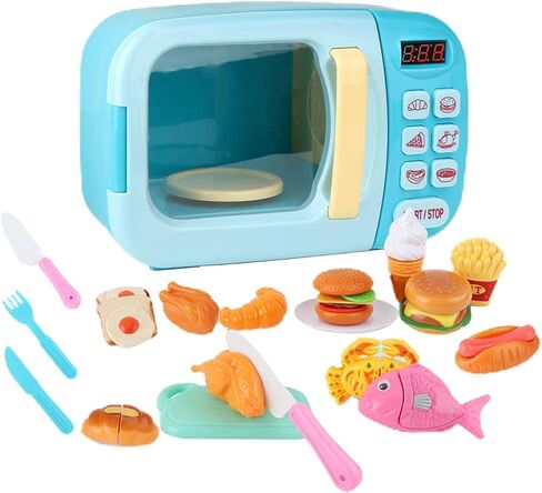 13 Pieces Kids Mini Set Microwave Oven Pretend Accessories Cooking Appliance Educational PP Material Suitable for Preschool Boys, Blue, 31Pcs in Kuwait