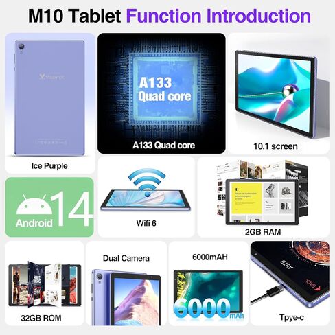 تابلت 10 بوصة Android 12، أجهزة لوحية مع ذاكرة وصول عشوائي 32 جيجابايت وذاكرة وصول عشوائي 2 جيجابايت وذاكرة وصول عشوائي 512 جيجابايت قابلة للتوسيع، معالج رباعي النواة، واي فاي 6، شاشة IPS HD مقاس 10.1 بوصة، بطارية 6000 مللي أمبير في الساعة، كاميرا مزدوجة، in Saudi Arabia