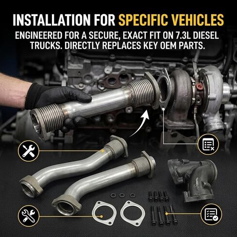 مجموعات حشوات أنابيب العادم العلوية متوافقة مع Ford 7.3L Powerstroke Diesel 1995-2003 F250 F350 F450 F550 Super Duty، Excursion، E-350 E-450 E-550 Econoline، مجموعة حشية ختم الأنابيب in Kuwait