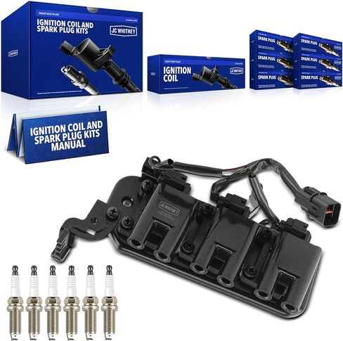 JC Whitney JFBAJCWICK00369 1pc Ignition Coil & 6pcs Iridium Spark Plugs Kit - Compatible with Hyundai Tucson 2005-2009, Kia Sportage 2005-2010 - 2.4L 2.7L Cyl.4/6 in Kuwait