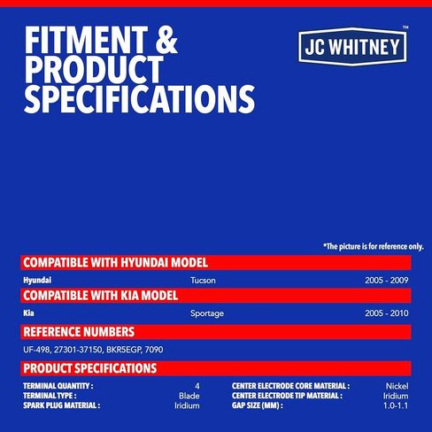 JC Whitney JFBAJCWICK00369 1pc Ignition Coil & 6pcs Iridium Spark Plugs Kit - Compatible with Hyundai Tucson 2005-2009, Kia Sportage 2005-2010 - 2.4L 2.7L Cyl.4/6 in Kuwait