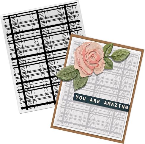Habbiful Plaid Woven Background Embossing Folder, Plastic Textured Impressions Basic Pattern Grid Plaid Embossing Folder Template for Card Making Scrapbooking Paper Craft Album Stamps DIY Décor in Kuwait