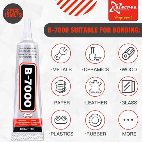 غراء حرفي B-7000 لصناعة المجوهرات - 15 مل/0.5 أونصة (عبوة من قطعتين) - غراء لاصق فائق متعدد الوظائف B-7000 غراء دمج سائل للحرف اليدوية بأحجار الراين، وأحذية الملابس، والنسيج، وصناعة المجوهرات، والهواتف المحمولة in Kuwait
