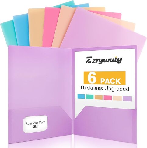 مجلدات بلاستيكية Zzrywuty مع جيوب، 6 عبوات من مجلدات الملفات الملونة مع جيوب وحامل بطاقات العمل، ألوان الباستيل، مجلد بجيبين للعمل المدرسي والمكتب، حجم الحروف... in Kuwait