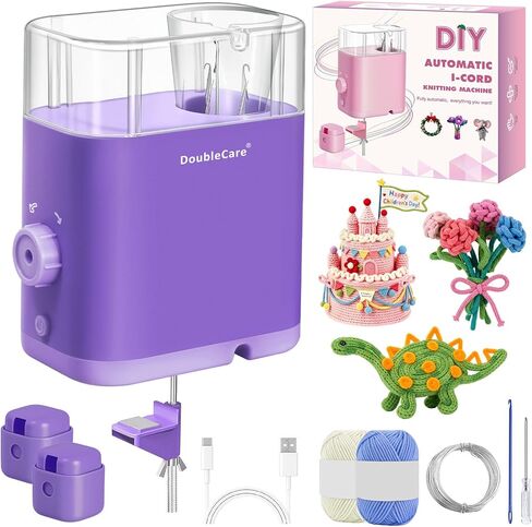 DoubleCare Automatic i Cord Knitting Machine, Electric i-Cord Knitter with 2 Rolls of Yarn and 1 Roll of 2M Iron Wire，Hands-Free Highly Knitting Tools，Fast DIY Craft Projects, Purple in Kuwait