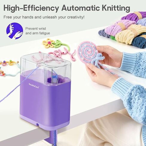 DoubleCare Automatic i Cord Knitting Machine, Electric i-Cord Knitter with 2 Rolls of Yarn and 1 Roll of 2M Iron Wire，Hands-Free Highly Knitting Tools，Fast DIY Craft Projects, Purple in Kuwait