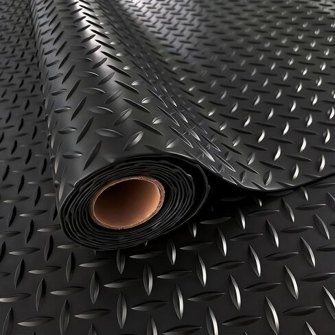 StellarStar 4x6 FT Garage Floor Mat, 2.8mm Thickened PVC Diamond Plate Garage Mat with 20PCS Tapes, Rubber Flooring Rolls for Under Car, Non-Slip Rubber Motorcycle Mat for Golf Cart, Trailer, Black in Kuwait