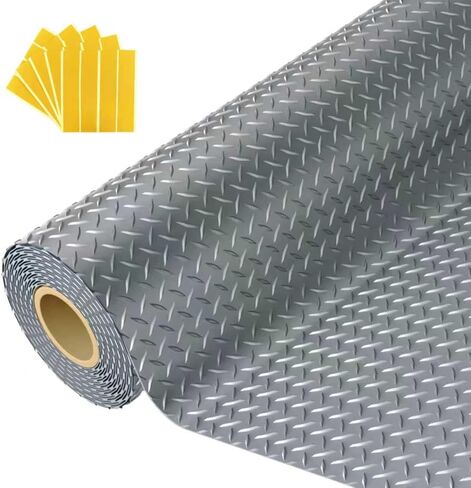 7.5x20 FT Garage Floor Mat, 2.8mm Thickened Flooring Roll Under Car Mat with 20Pcs Tapes, Diamond Plate, Non-Slip Floor Protector Mat for Trailer, Garage, Warehouse, Gyms, Trailer, Black in Saudi Arabia