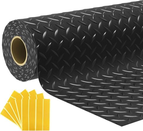 7.5x20 FT Garage Floor Mat, 2.8mm Thickened Flooring Roll Under Car Mat with 20Pcs Tapes, Diamond Plate, Non-Slip Floor Protector Mat for Trailer, Garage, Warehouse, Gyms, Trailer, Black in Saudi Arabia