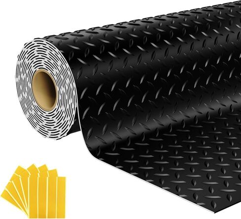 7.5x20 FT Garage Floor Mat, 2.8mm Thickened Flooring Roll Under Car Mat with 20Pcs Tapes, Diamond Plate, Non-Slip Floor Protector Mat for Trailer, Garage, Warehouse, Gyms, Trailer, Black in Saudi Arabia