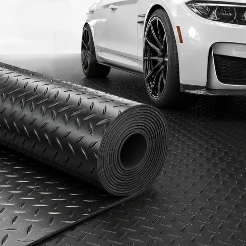 4x10 FT Garage Floor Mat, 2.8mm Thickened Diamond Plate PVC Rubber Heavy Duty Flooring Roll Covering Non-Slip Floor Protector Mat for Under Car Parking/Garage/Warehouse/Gyms/Trailer (Gray) in Kuwait