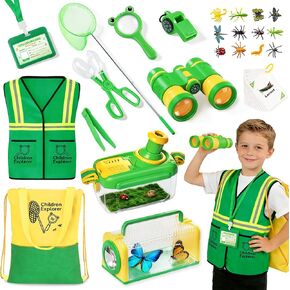 Kids Explorer Kit & Bug Catcher Kit with Vest, Carry Bag, Binoculars,Observation Jar, Butterfly Net, Magnifying Glass, Outdoor Nature Exploration STEM Toys Camping Gift for Boys Girls Ages 3-7 in Kuwait