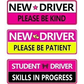 3-Pack Student Driver Magnets for Car, Funny Rose Red Reflective Magnetic Sign, Reusable New Driver Bumper Sticker for Women, Teens and Novice Drivers in Saudi Arabia