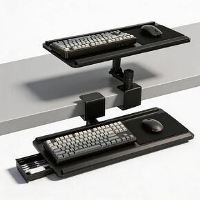 Adjustable Under Desk Keyboard Tray with Drawer, 25"×10.6" Ergonomic 360° Rotating Keyboard Stand with Wrist Rest, Clamp On Keyboard Tray and Mouse for Office Gaming Studying in Kuwait
