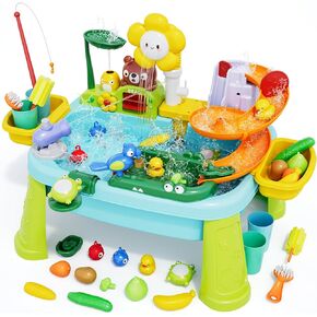 2026 New Kids Sand & Water Table Toys for Toddlers, Kids Water Park Play Kitchen Sink with Running Water,Giraffe Electric Faucet,Water Rolling Game,Detachable Legs Toddler Summer Toy for Boys Girls in Kuwait
