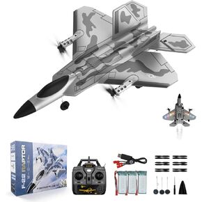 طائرة 4-CH F-22 Raptor RC مع ضوء، طائرة تحكم عن بعد RTF مع مثبت جيروسكوبي 6 محاور، وضع طيران هوائي وعمودي، محركات مزدوجة مطورة، طائرة RC احترافية للبالغين، 3 بطاريات in Kuwait