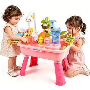 Upgraded Toddler Sand Water Table Toy with Electric Water Pump, Kids Sand Water with Faucet/Play Food Accessories/Fishing Toy, Kitchen Play Sink Toys for Girl Boy Age 3+ in Saudi Arabia