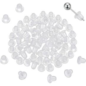 200 Pcs Silicone Earring Backs Clear Soft Hypoallergenic Replacement Stoppers Fit for Stud Post Hoop Fishhook Earrings in Kuwait