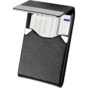 Business Card Holder PU Leather Stainless Steel Multi Wallet Credit Case, Black in Saudi Arabia