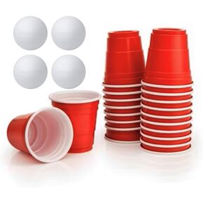 Mini Beer Pong Game Set, 20 Red Party Cup Shot Glasses 2oz, 4 White Ping Pong Balls, Tabletop Party Game Set in Kuwait