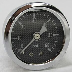 Marshall 60 psi Oil Pressure Gauge - Shock Proof and Liquid Filled - 1/8" NPT Fitting - Carbon Fiber Style Gauge Face - Motorcycle Harley Bobber Chopper Cafe Racer Made in USA (C/F) in Kuwait