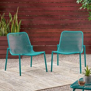 Merax 2-Piece Outdoor Stackable Metal Chair Set, Modern Mesh Seating with Powder-Coated Iron Frame, Weather-Resistant Patio Chairs for Backyard & Balcony, Matte White in Kuwait