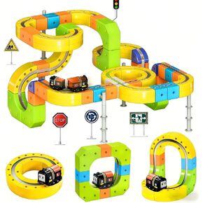 Upgrade Magnetic Train Set for Kids with 2 Rechargeable Trains, 105PCS Gravity-Defying Race Track, Safer Magnetic STEM Building Toy with Vertical Climb & Upside-Down Tracks for Boys Girls Ages 3-12 in Saudi Arabia