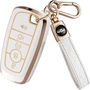 غطاء TPU ناعم لغطاء Ford Key Fob مع سلسلة مفاتيح، غطاء حافظة للمفاتيح حماية كاملة لـ F150 F250 F350 Maverick Mustang Explorer Fusion Escape Edge Bronco Accessories، 2018-2026، أبيض in Kuwait