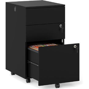 Giantex 3-Drawer File Cabinet with Lock, 27-Inches Storage Cabinet with 2 Side Hooks, Mobile Printer Stand, Wheels, 4 Keys, Vertical Filing Organizer fits Letter/A4 Size for Home Office (Brown) in Kuwait