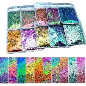 Chameleon Glitter, 10 Colors 150g/5.29oz Color Change Glitter Sequins Craft Chunky Glitter for Snow Globe Tumblers, Epoxy Resin, Nail Art, Slime, Body, Face, Hair, Cosmetic, Printing in Kuwait
