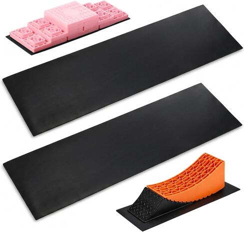 Jucoan 4 Pack RV Camper Leveler Rubber Grip Mat, 26x9 Inch Heavy-Duty Anti-Slip Rubber Pads for Travel Trailer Tire Ramps Camper RV Leveling Blocks in Kuwait