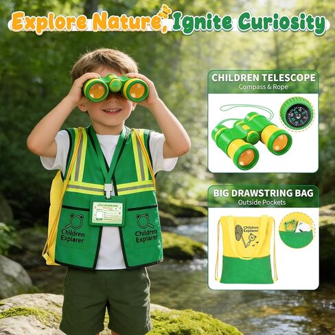 Kids Explorer Kit & Bug Catcher Kit with Vest, Carry Bag, Binoculars,Observation Jar, Butterfly Net, Magnifying Glass, Outdoor Nature Exploration STEM Toys Camping Gift for Boys Girls Ages 3-7 in Kuwait
