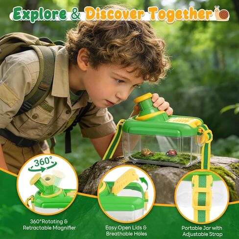 Kids Explorer Kit & Bug Catcher Kit with Vest, Carry Bag, Binoculars,Observation Jar, Butterfly Net, Magnifying Glass, Outdoor Nature Exploration STEM Toys Camping Gift for Boys Girls Ages 3-7 in Kuwait