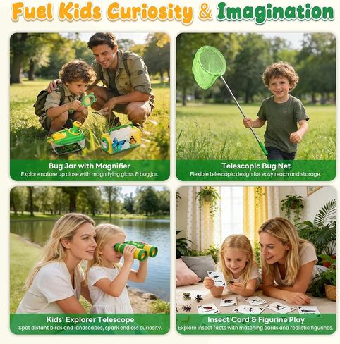 Kids Explorer Kit & Bug Catcher Kit with Vest, Carry Bag, Binoculars,Observation Jar, Butterfly Net, Magnifying Glass, Outdoor Nature Exploration STEM Toys Camping Gift for Boys Girls Ages 3-7 in Kuwait