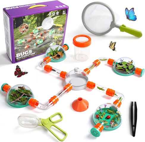 Bug Catcher for Kids, Bug Catcher Kit for Kids with Insect Net and Tweezers, Insect Habitat, Outdoor Toy for Ages 4-8, Bug Box, Birthday Gift for Kids Age 4 5 6 7 8-12 Boys Girls in Kuwait