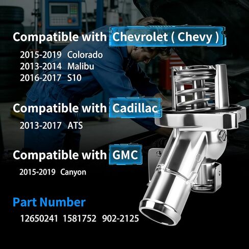 Engine Coolant Thermostat Housing Assembly 902-2125 Upgraded Aluminum Fits for Chevrolet Colorado 2015-2019, Malibu 2013-2014, GMC Canyon 2015-2019, Cadillac ATS 2013-2017, Chevy S10 2016-2017 in Kuwait