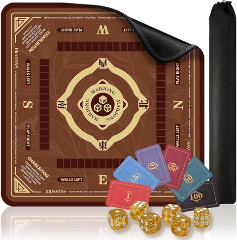 American Mahjong Mat with Rules(31.5"x31.5") Non-Slip Waterproof Mahjong Mat for Table, 3mm Thick Noise Reduction Game Table Cover for Poker Dominoes Game Night, with Portable Bag Cards & Dice (Black) in Kuwait