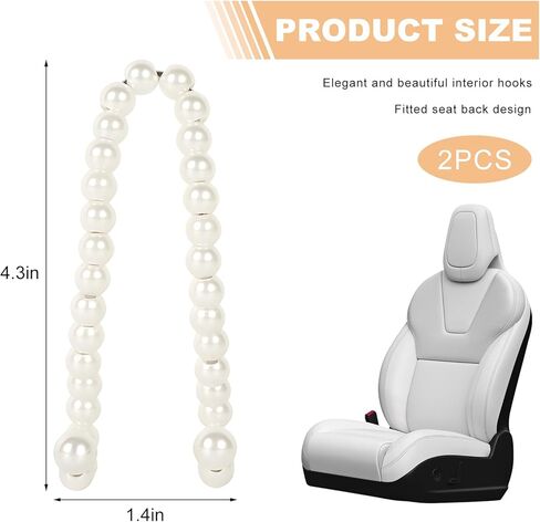 2 PCS Elegant Pearl Car Seat Headrest Hook, Cute Pearl Car Seat Back Hook Storage Organizer, Exquisite Headrest Hanger Purse Holder Interior Decoration for Women Girls in Kuwait
